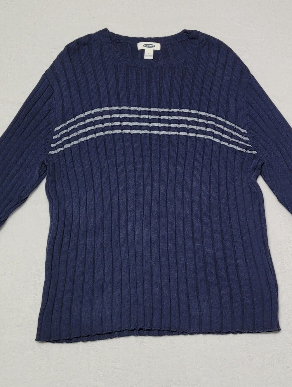 Vintage Y2K Old Navy Blue Wide Ribbed Four Stripe Crewneck Unisex Sweater XL - Picture 2 of 8
